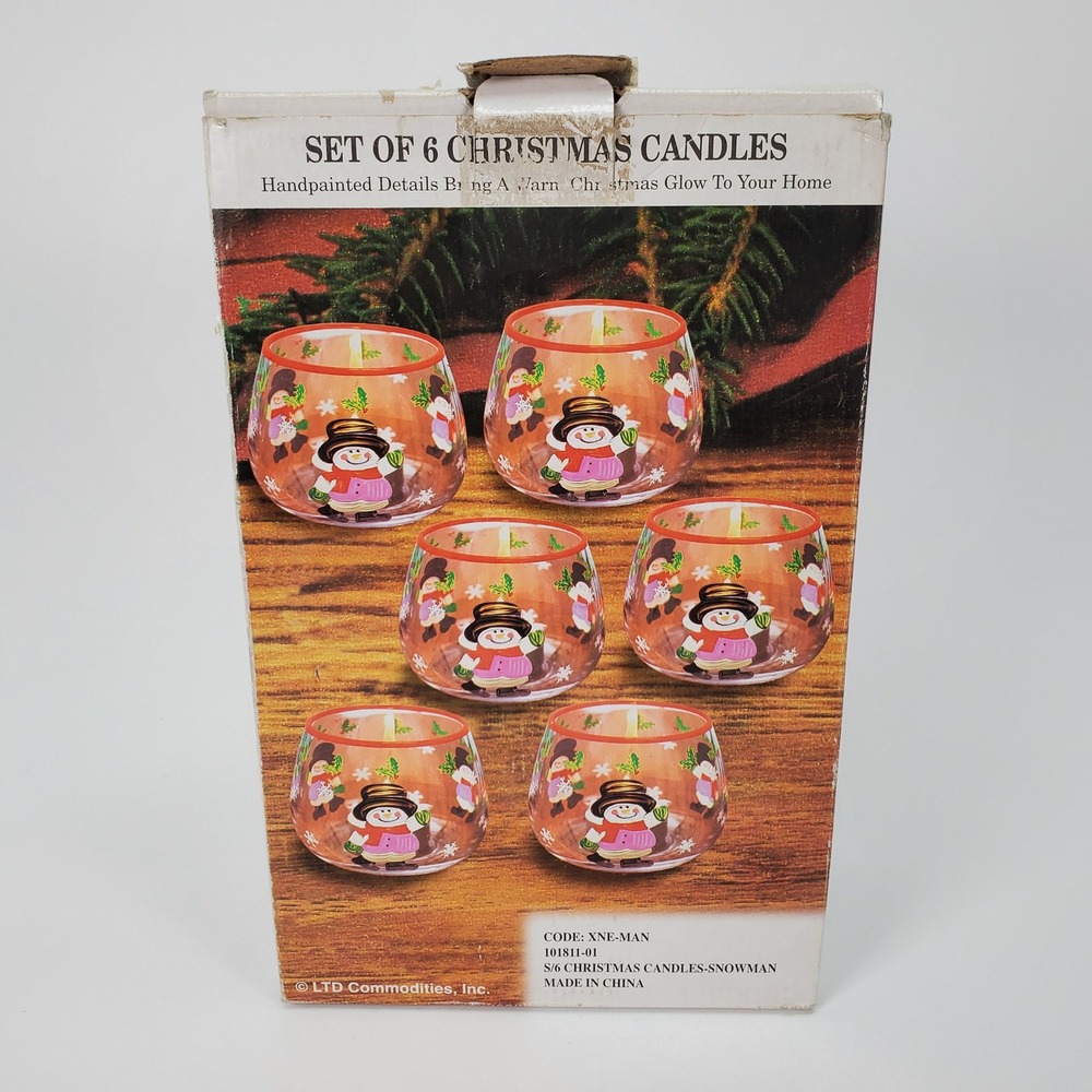 LTD Commodities Set of 6 Snowman Christmas Glass Candle Holder Handpainted